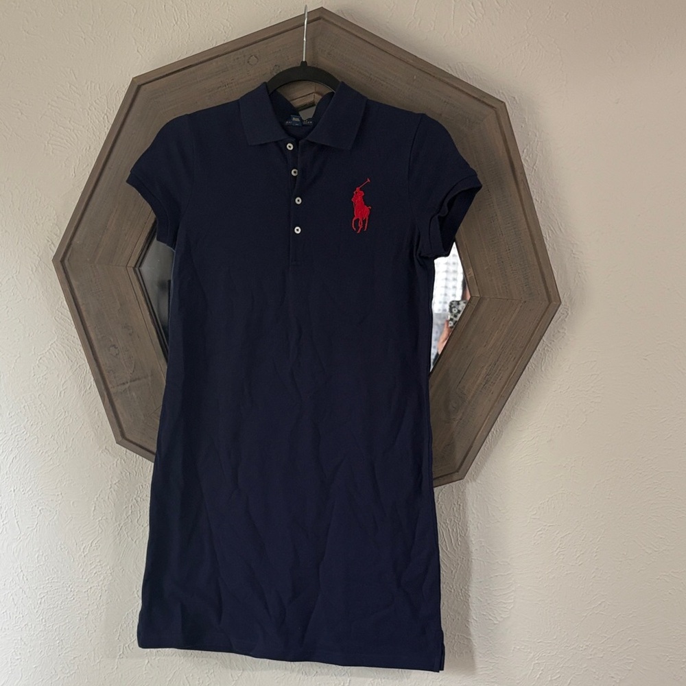 Navy Polo Dress with Red Logo